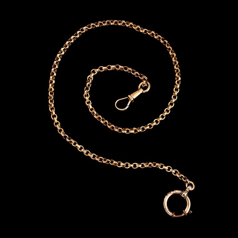 KLOCKKEDJA, 18K guld, svenska stämplar. Total vikt ca 10 g.