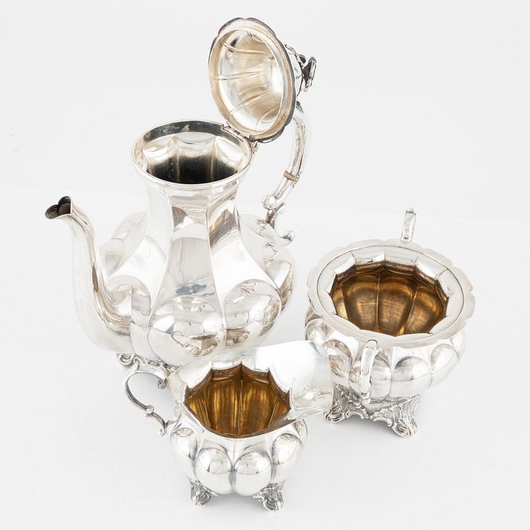 Kaffeservis, 3 delar, silver, Hellsten AB, Uppsala, 1940.