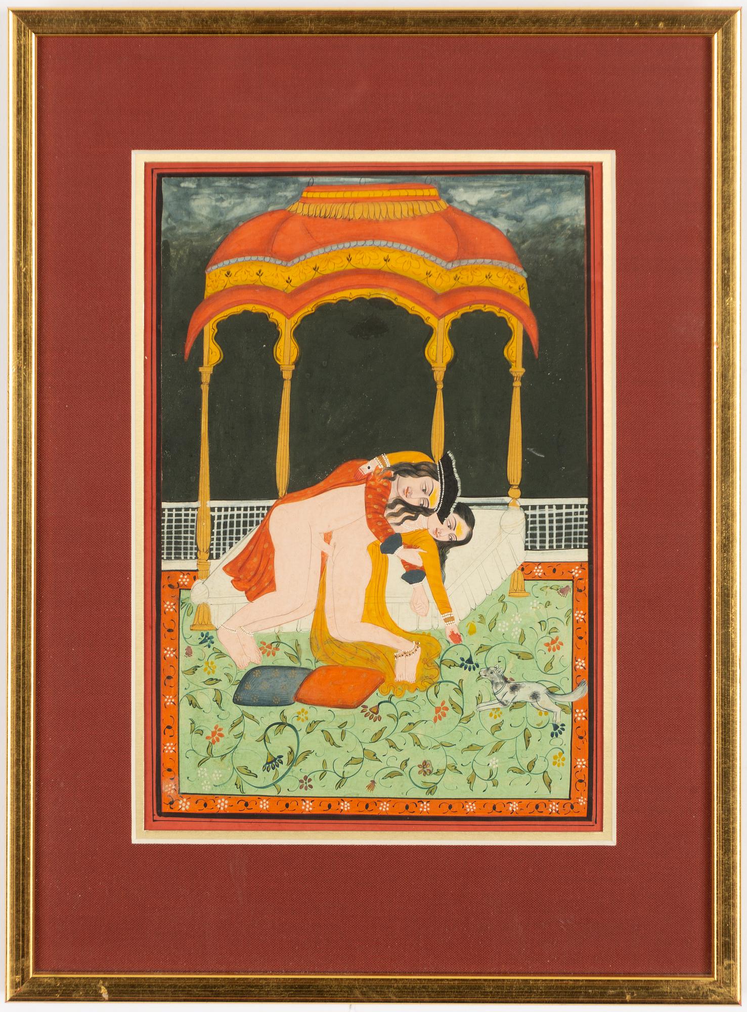 Oidentifierad konstnär, Erotiska scener, Indien, 1900-tal. Två stycken.