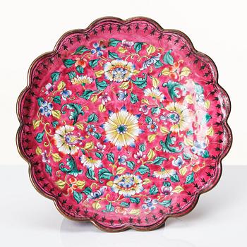 A Chinese enamel on copper tazza, Qing dynasty, 19th Century.