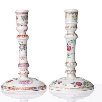 Two famille rose candle sticks, Qing dynasty, Qianlong (1736-95).