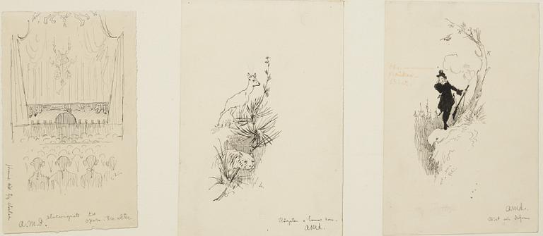 Carl Larsson, 6 drawings, signed C.L, Indian ink and hightening white mounted on cardboard.