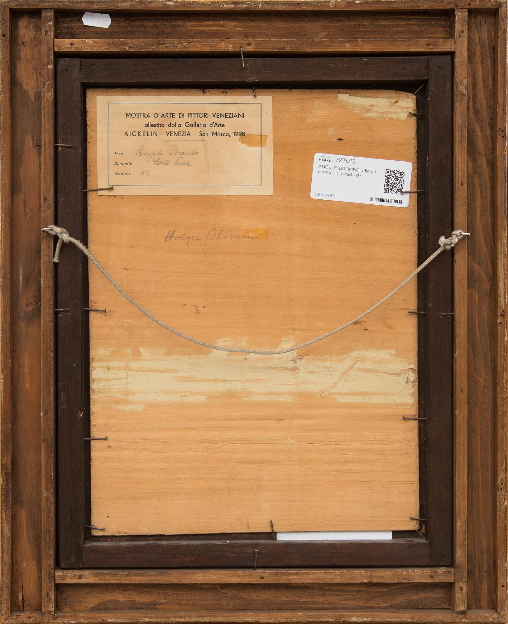 ANGELO BROMBO, olja på pannå, signerad.