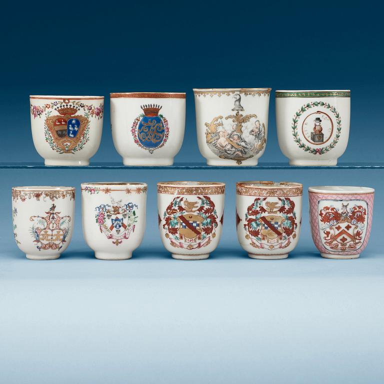 A set of nine armorial cups, Qing dynasty, Qianlong (1736-95).