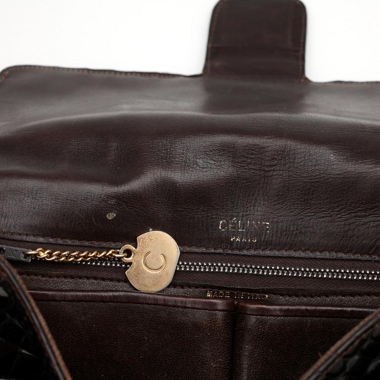 CÉLINE, a brown crocodile embossed leather shoulder bag.