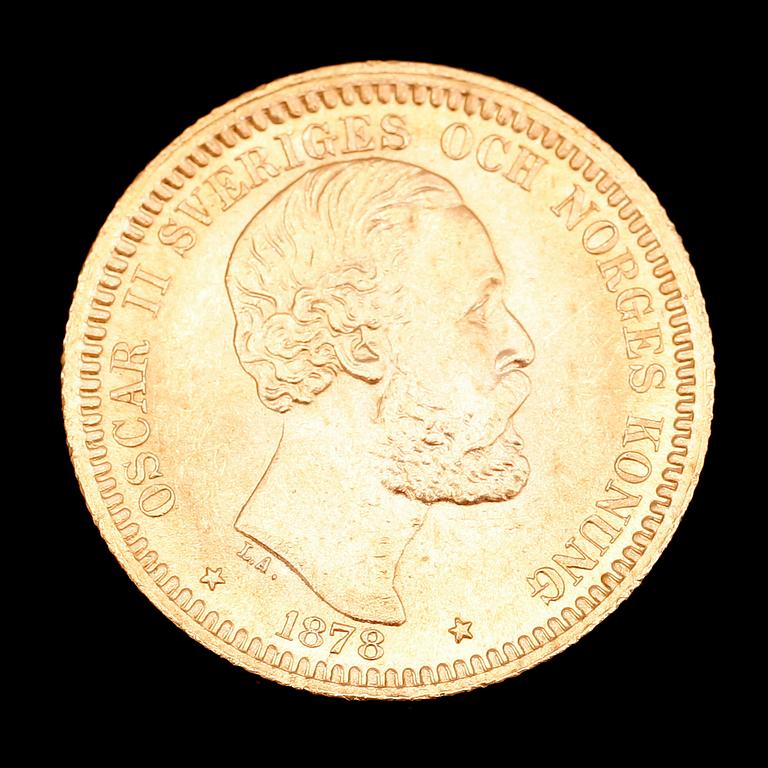 GULDMYNT, 20 kr, Oscar II, 1878. Vikt ca 9 gr.
