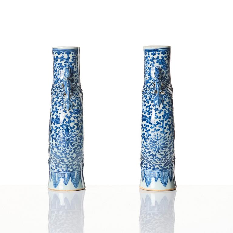 A pair of blue and white moon flasks, Qing dynasty, 19th Century.