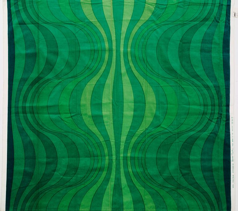 Verner Panton, GARDINLÄNGDER, 3 ST., OCH PROVBITAR, 10 ST. Bomullsvelour. Olika gröna nyanser och mönster. Verner Panton.