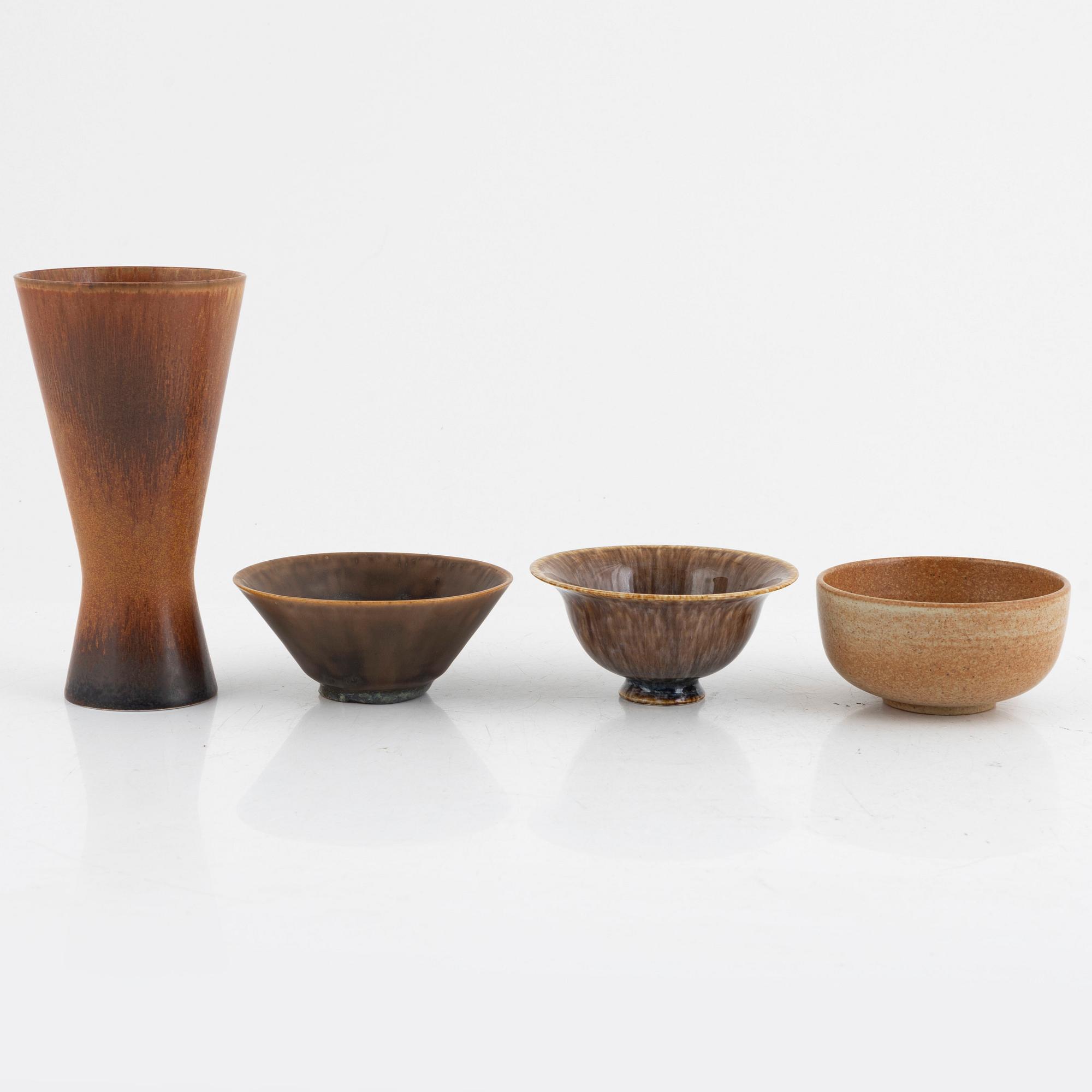 A vase and three bowls, including Carl-Harry Stålhane, Rörstrand.