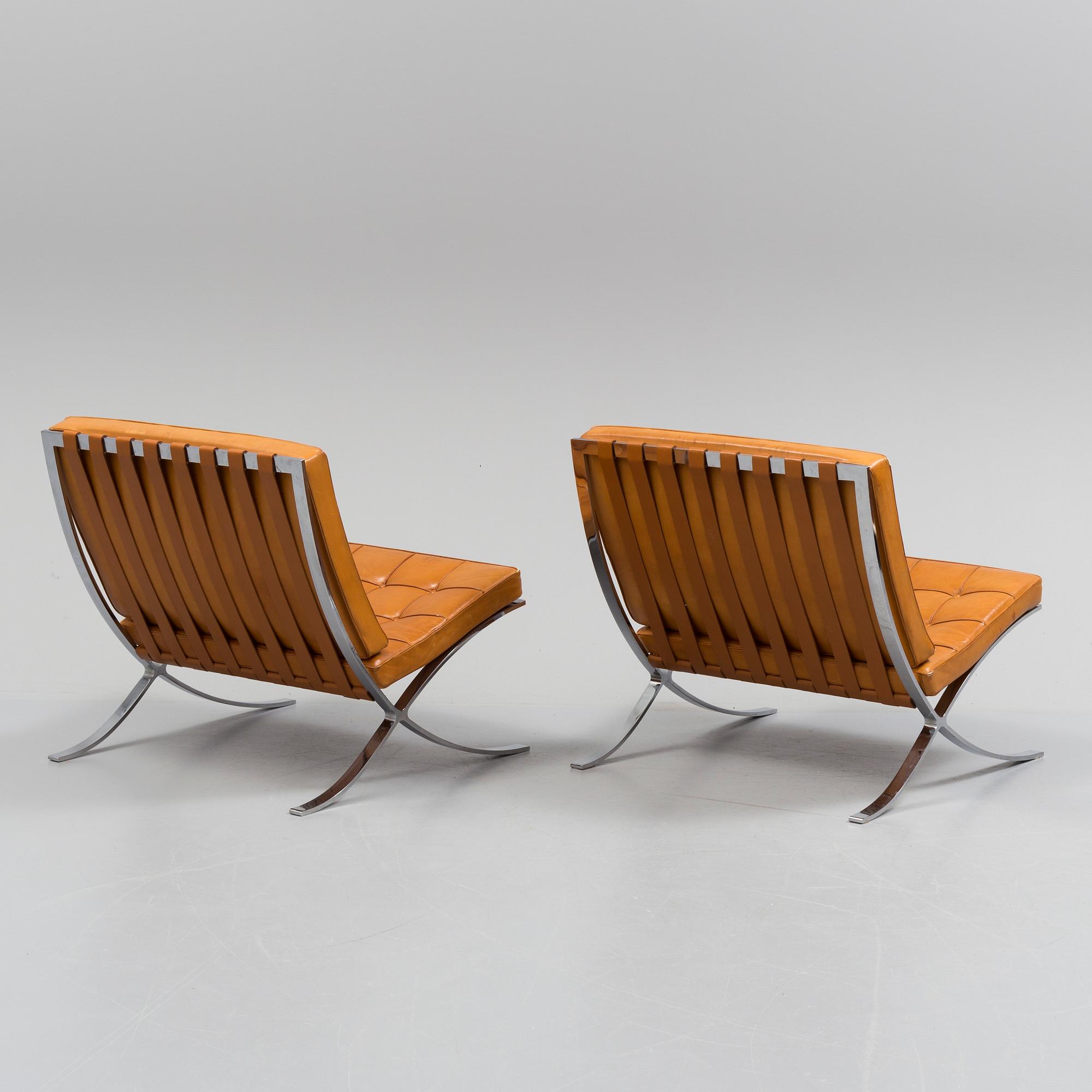 MIES VAN DER ROHE, "Barcelona", fåtöljer, ett par, 1980-tal.