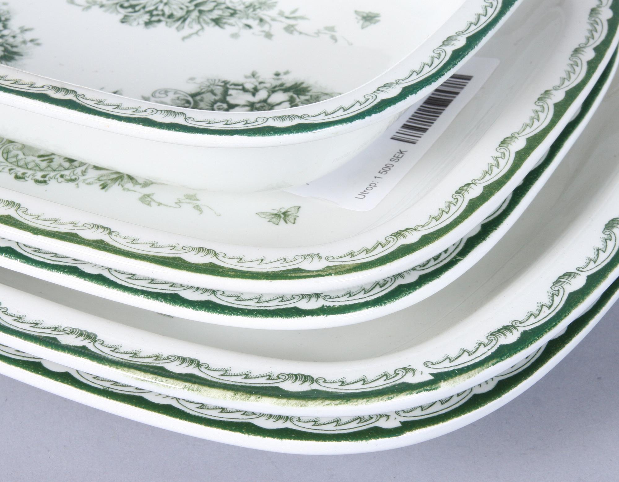 SERVISDELAR, 54 st, flintgods, "Gröna Anna", Rörstrand.