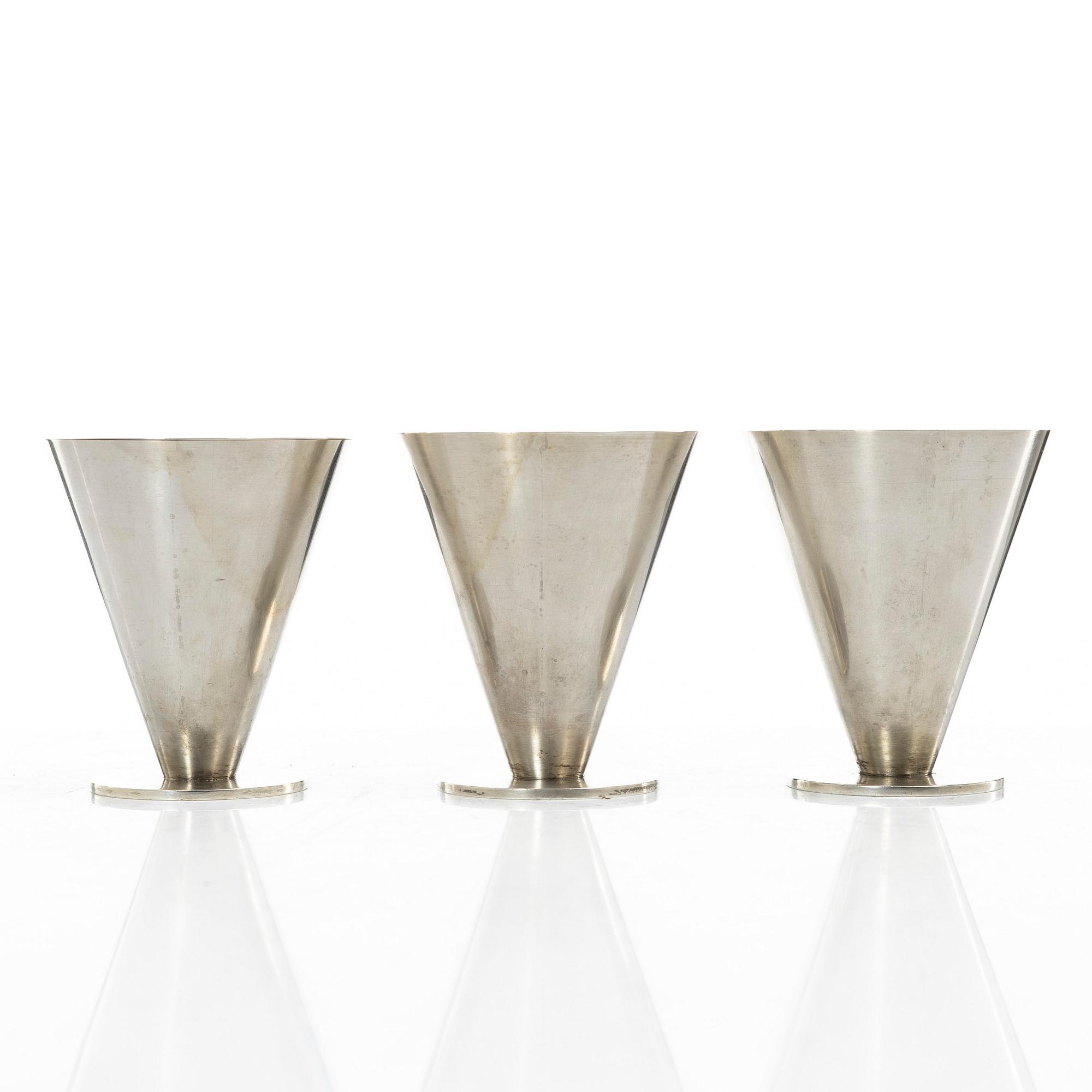 Wiwen Nilsson, Three small silver cups, mark of Wiwen Nilsson, Lund, Sweden 1937-39.