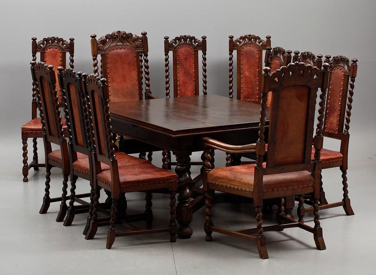 MATSALSMÖBLEMANG, 15 delar, barockstil, 1900-talets början.