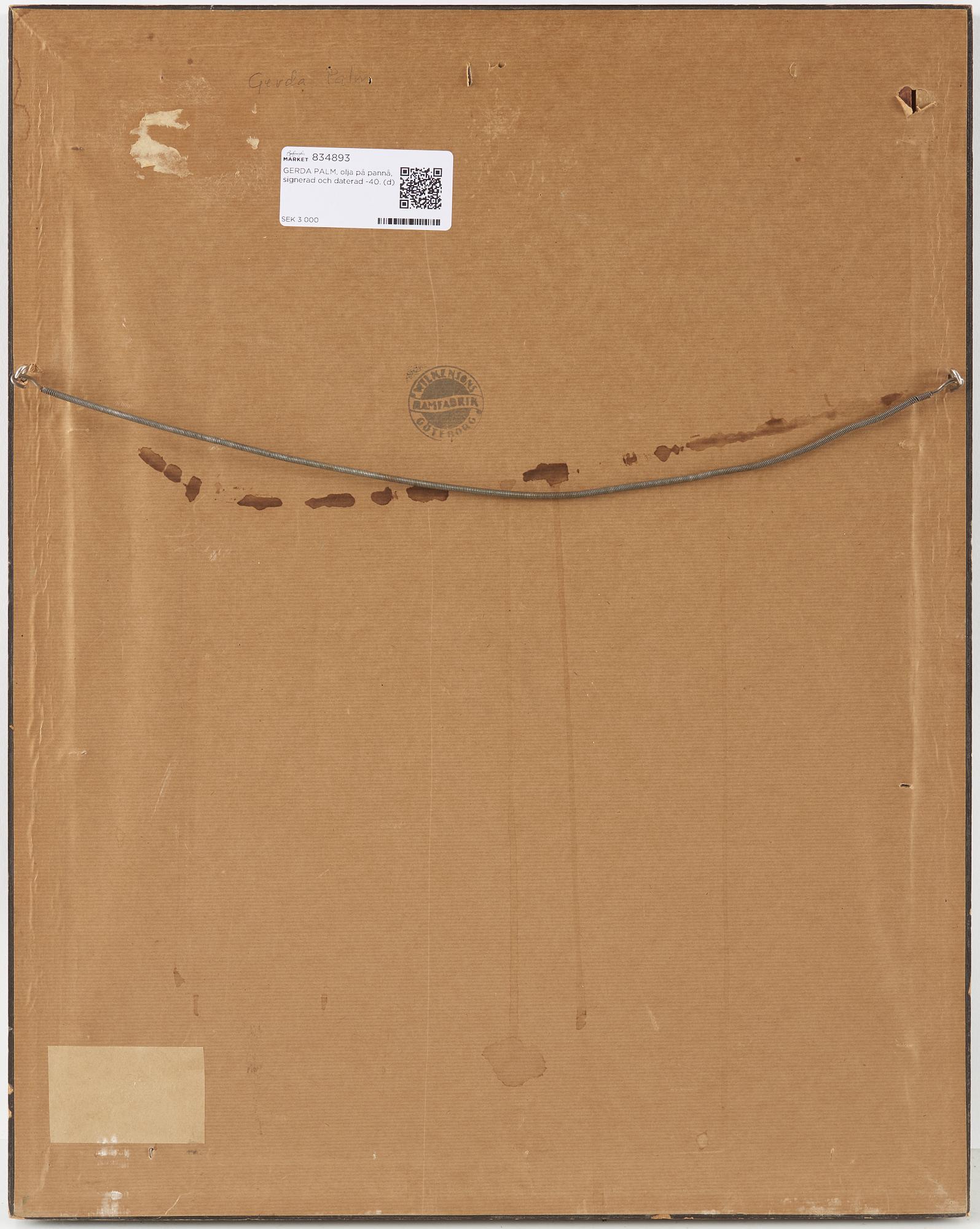 GERDA PALM, olja på pannå, signerad och daterad -40.