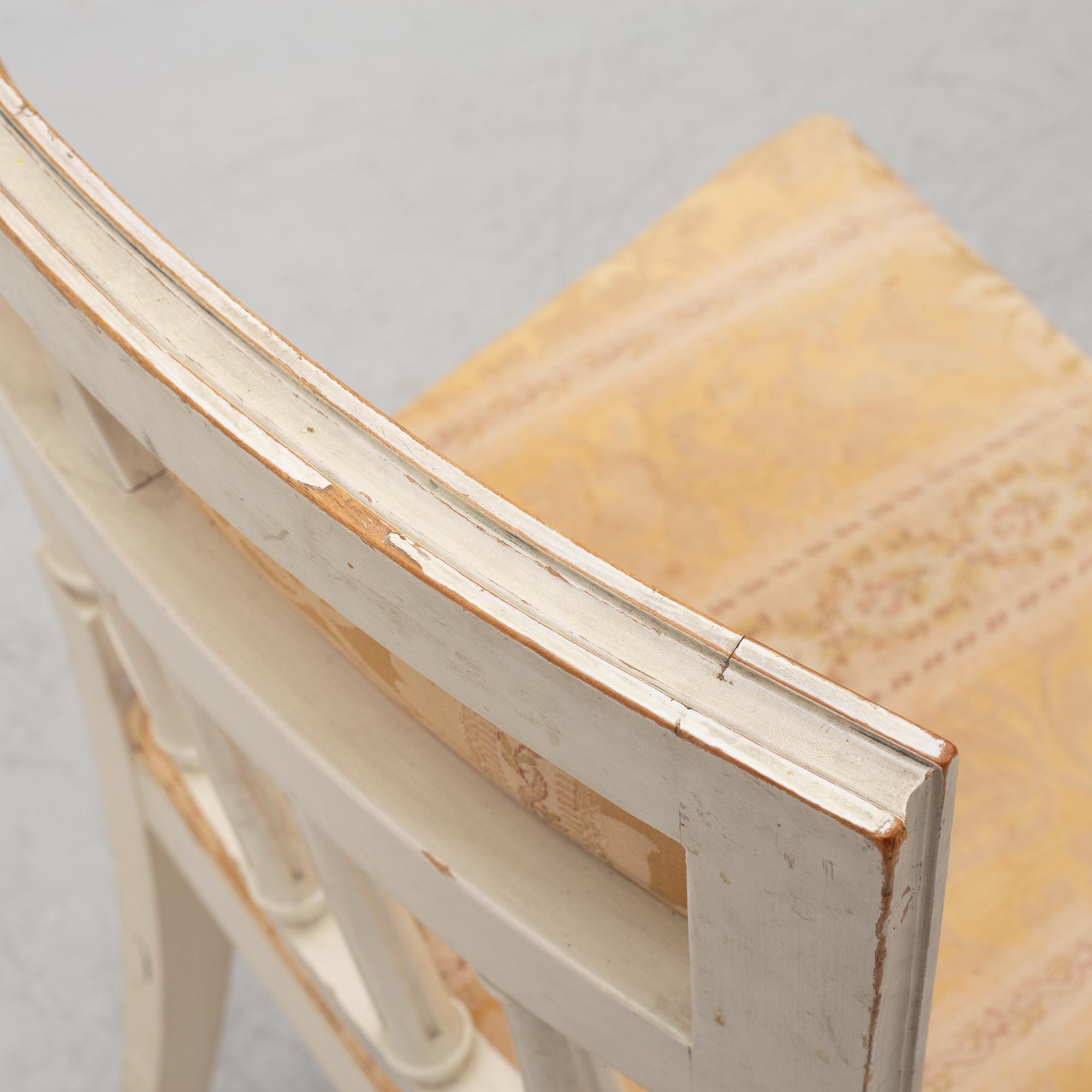 A pair  chairs and a stool, late-gustaivan style, J.O. Nyström Möbleringsaffär, Sweden, 20th century.