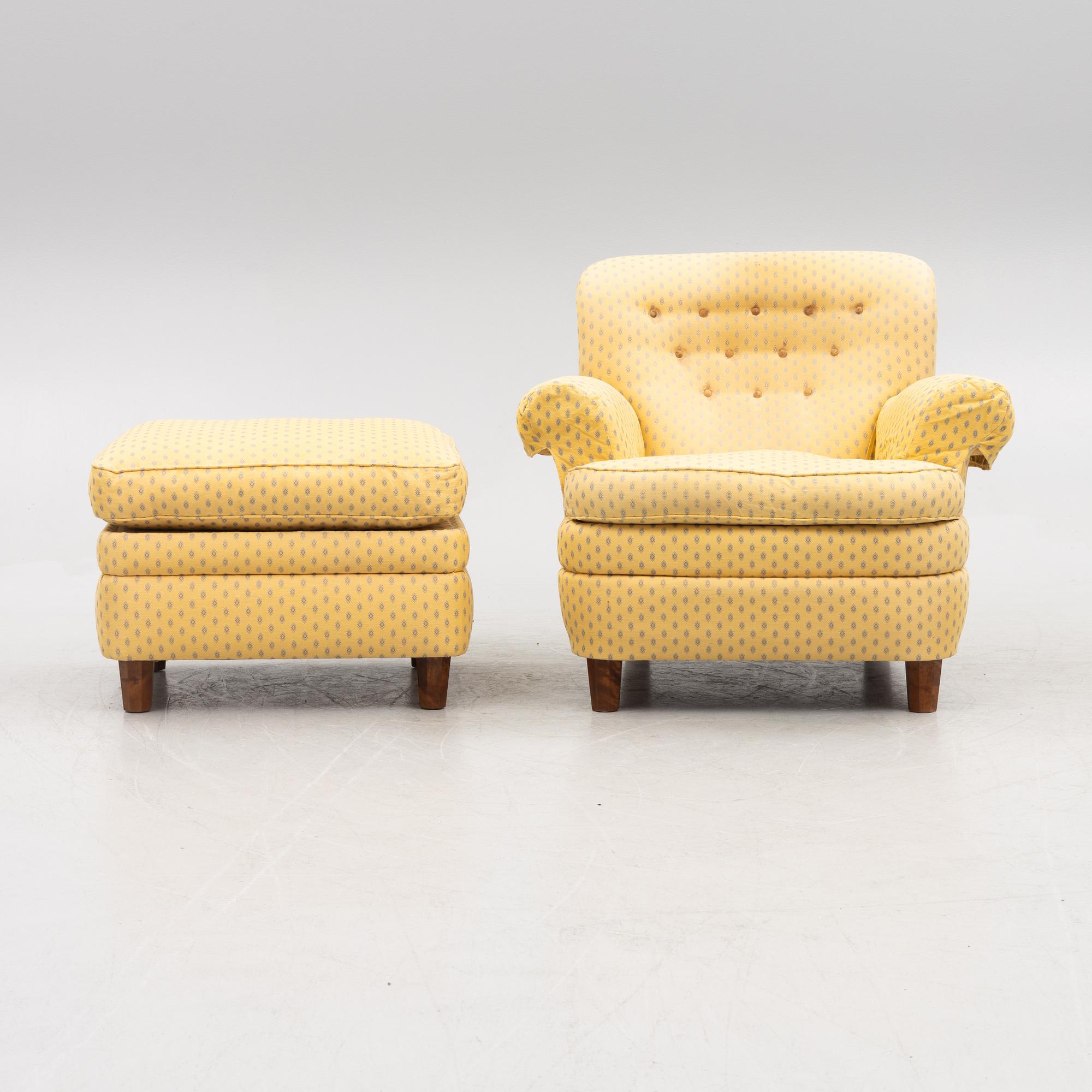 Josef Frank, fåtölj med fotpall, modell 336, Firma Svenskt Tenn.