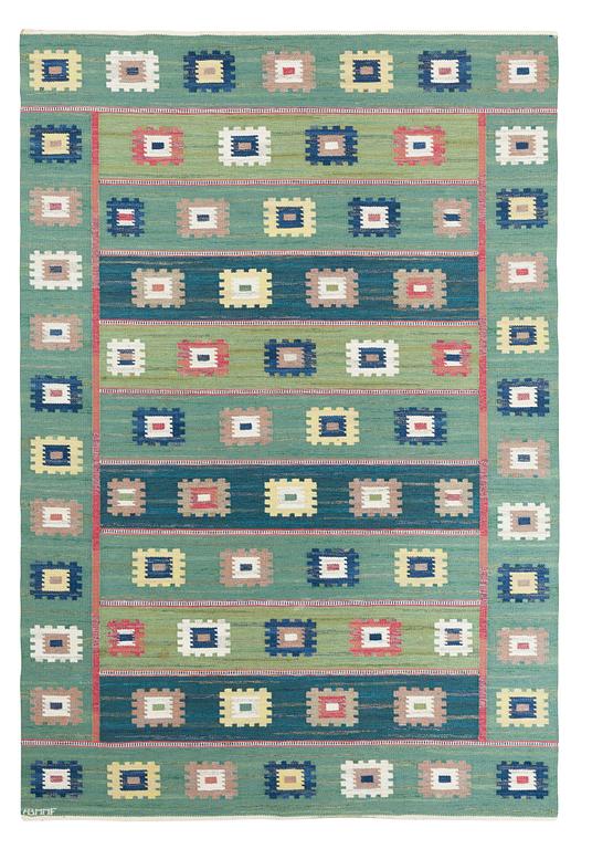 CARPET. "Grön äng". Flat weave. 309 x 209 cm. Signed AB MMF.