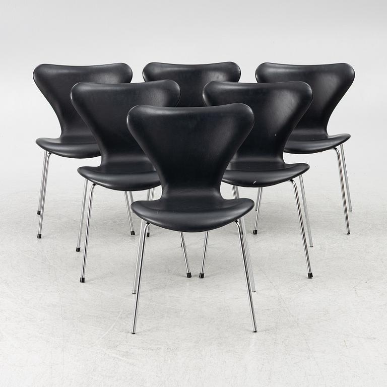 Arne Jacobsen, stolar, 6 stycken "Sjuan" Fritz Hansen, 2000-tal.