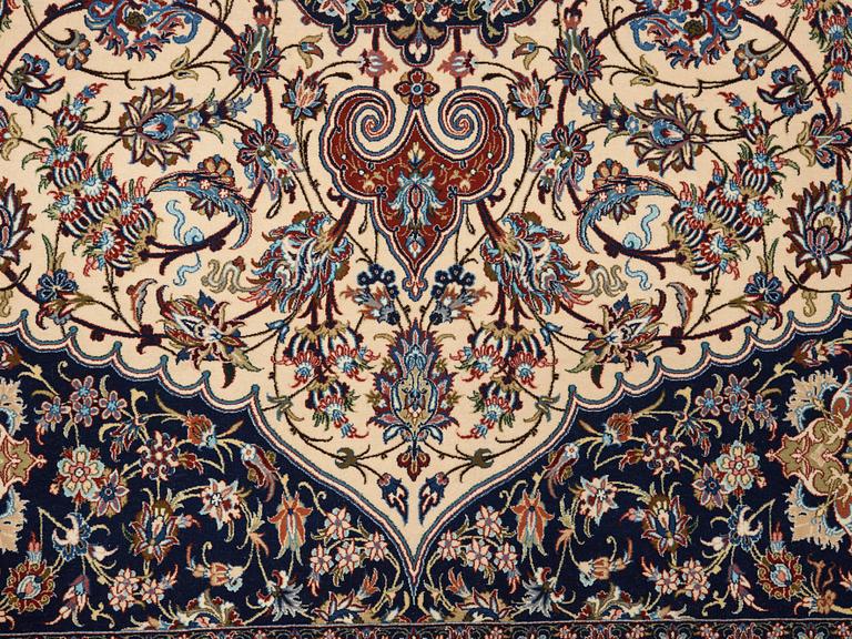 A CARPET. An old Esfahan Nazeri nedjad. 240,5 x 157,5 cm (as well as one end with one cm flat weave,