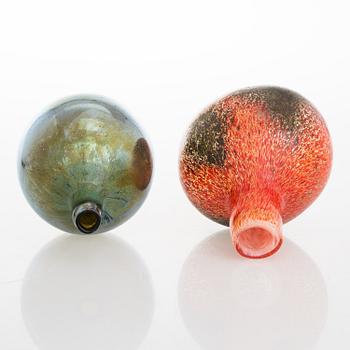 OIVA TOIKKA, two bottles signed Oiva Toikka Nuutajärvi Notsjö.