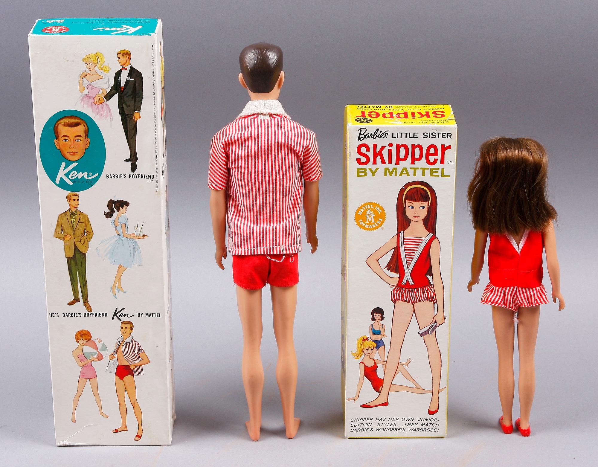 BARBIEDOCKOR, 2 st, plast, Skipper och Ken, Mattel, 1960-tal.