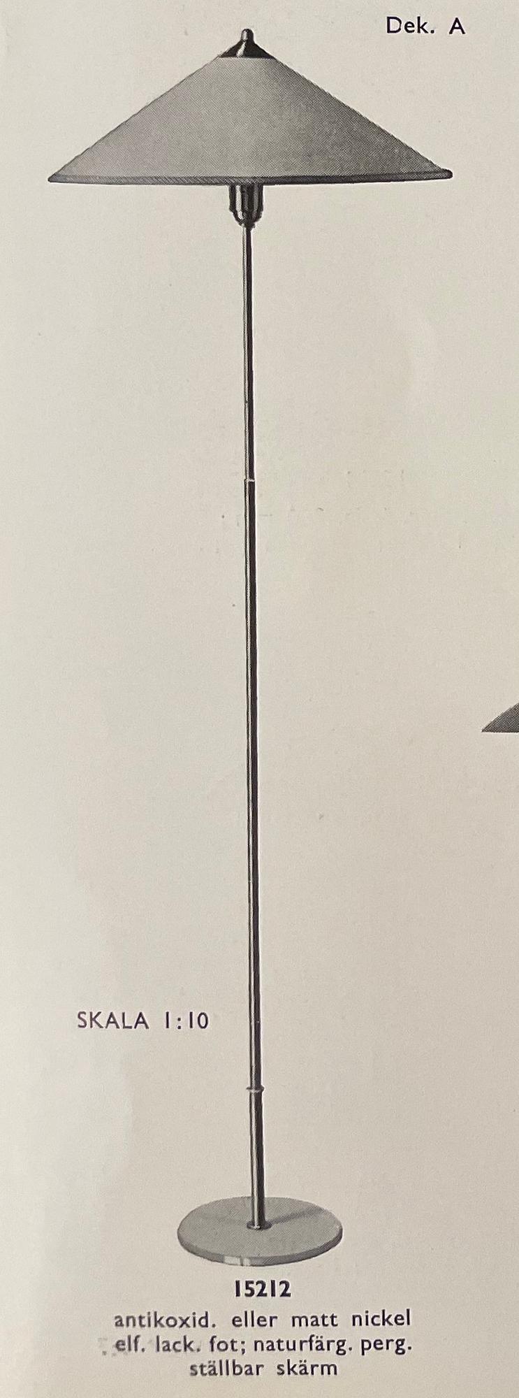 Harald Notini, a floor lamp model 15212, Arvid Böhlmarks Lampfabrik, Stockholm, 1930s.