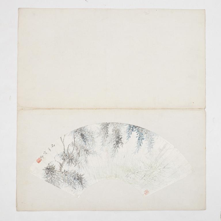 Oidentifierad konstnär, s.k. "Solfjädersmålning", Bladverk, Kina, 1900-tal.