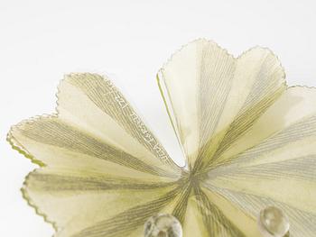 Ulla Forsell, a glass sculpture of a leaf with with three glass drops, ca 2013, ed. 122/150.