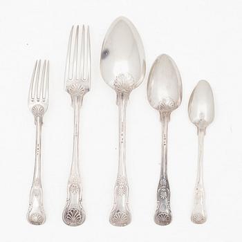 Bestick, 30 delar, silver, "Engelsk snäck", bl a JE Torsk, Stockholm 1862.
