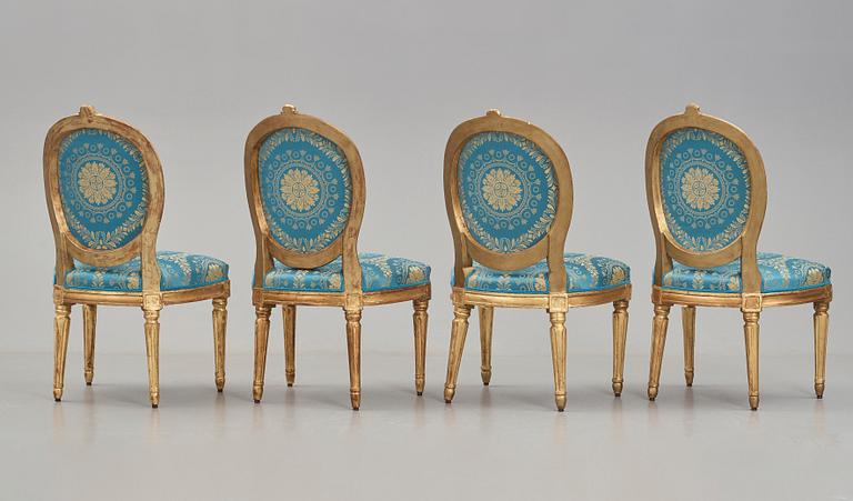 Four Gustavian late 18th century chairs.