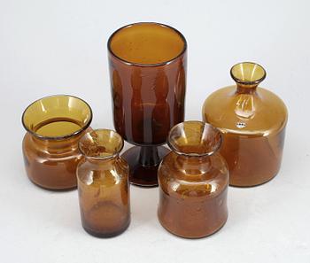 VASER, 5 st, glas, Erik Höglund, Boda glasbruk, 1900-talets andra hälft.