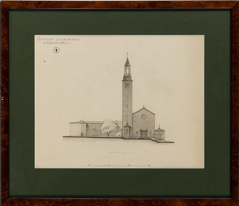 Three architectural drawings, pencil, 20th Century.