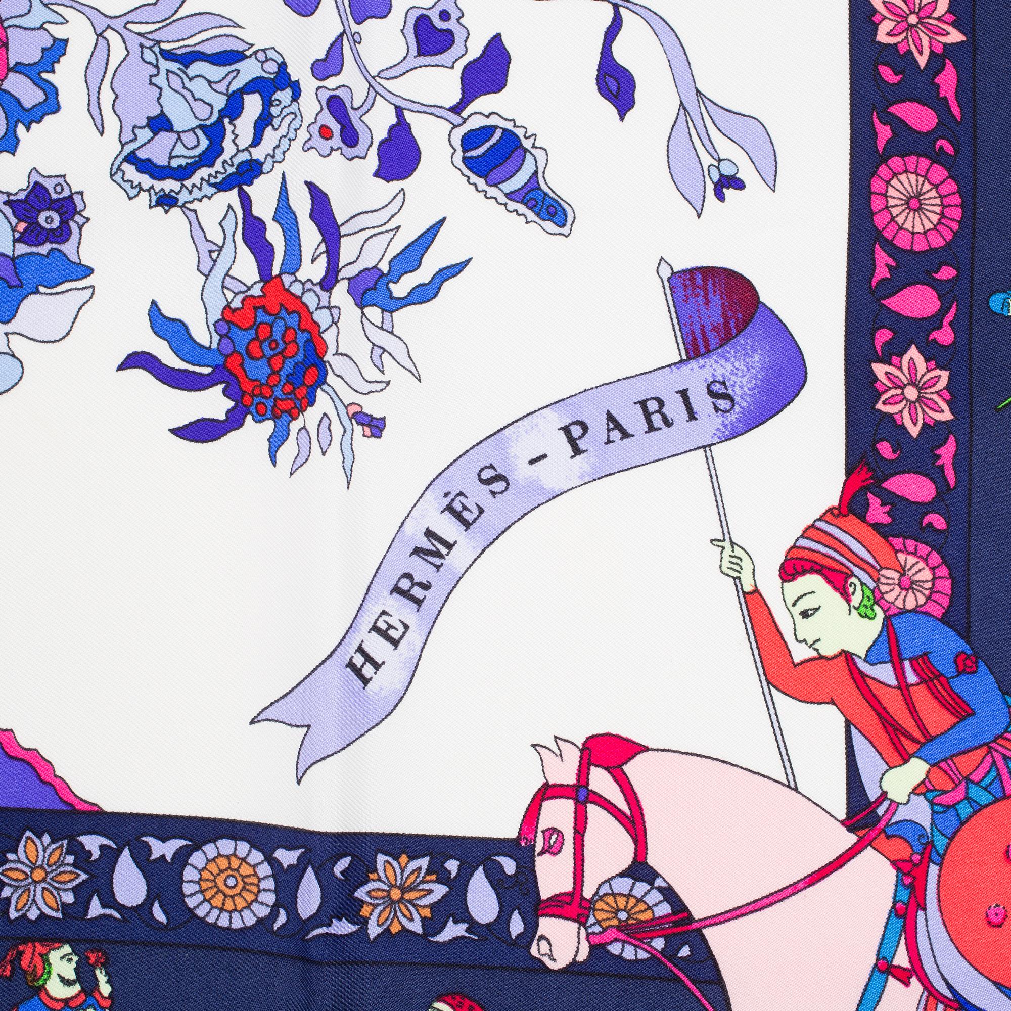 Silk scarf from Hermès in pattern "Fantaisies Indiennes" designed by Loïc Dubigeon in 1987.