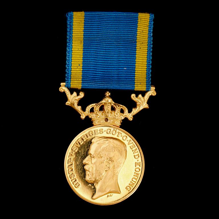 MEDALJ, guld, Gustaf V, 1929. Vikt ca 13 g.