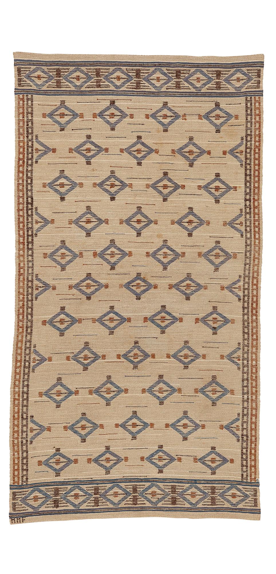 Märta Måås-Fjetterström, Vävnad, inplock på linnebotten, ca 143-145,5 x 75,5-78 cm, signerad MMF.