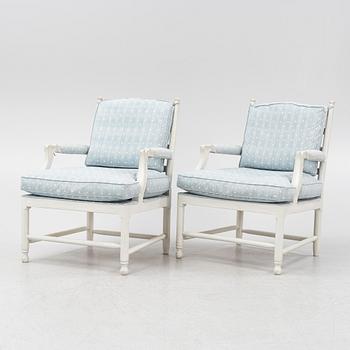 A pair of Gustavian style 'GRipsholmsfåtöljer' armchairs, late 20th century.