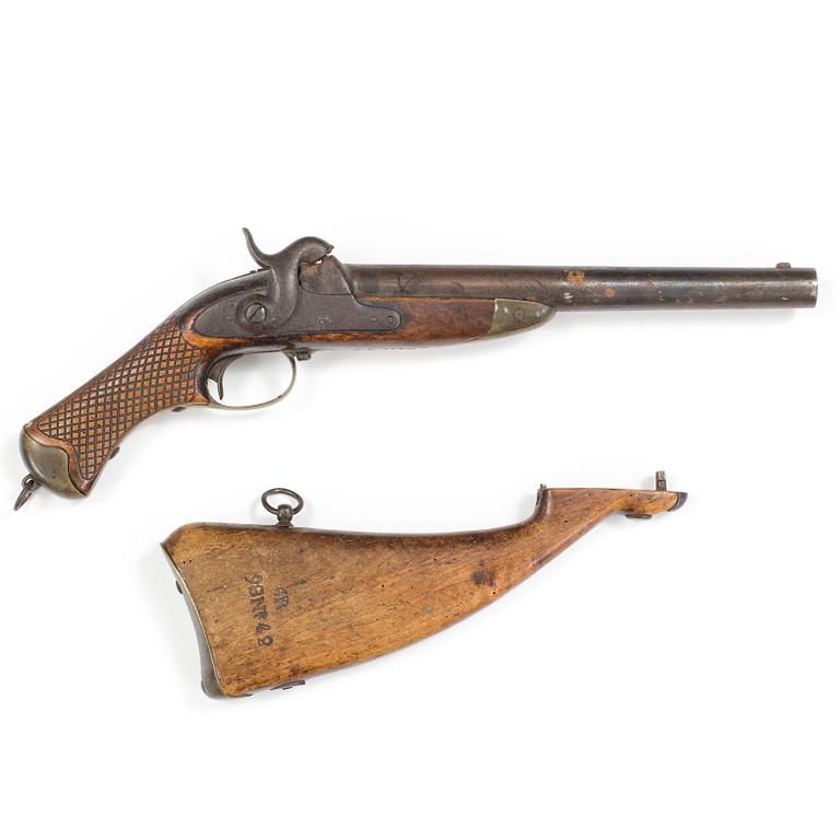 A percussion pistol with loose barrel Sweden m/1850.