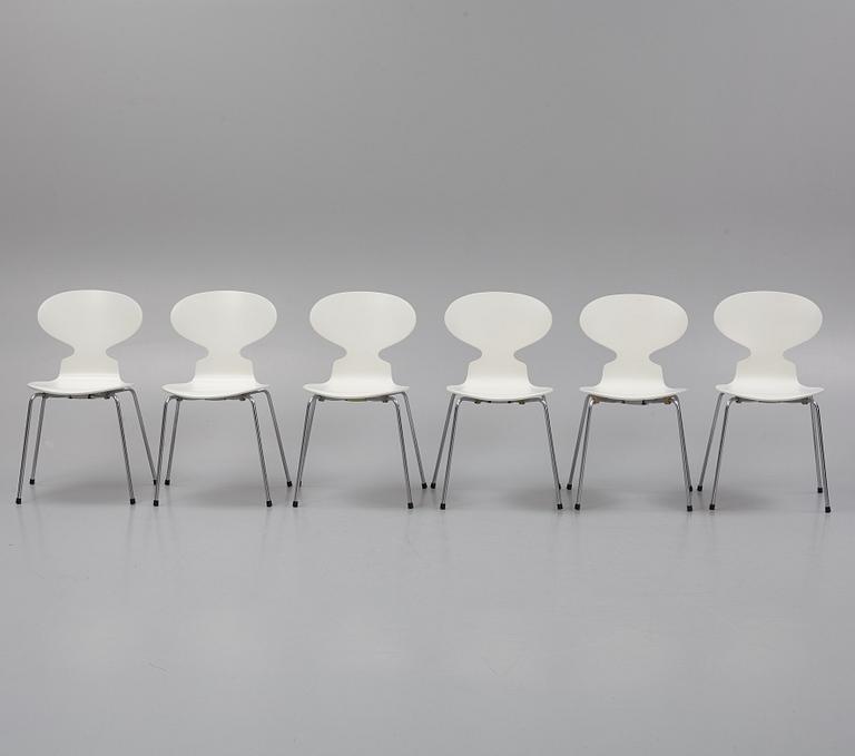 Arne Jacobsen, chairs, 6 pcs, "The Ant", Fritz Hansen, Denmark.