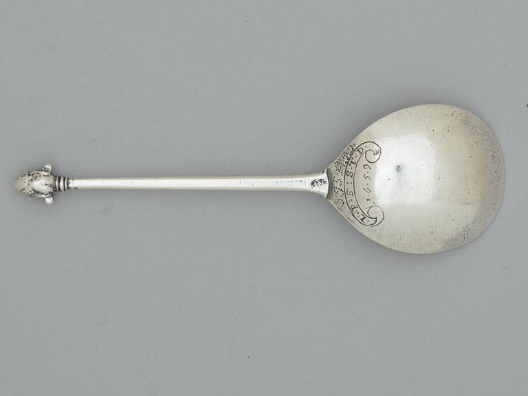 A possibly Norwegian 17th century silver spoon, unidentified makers mark, dated 1659.