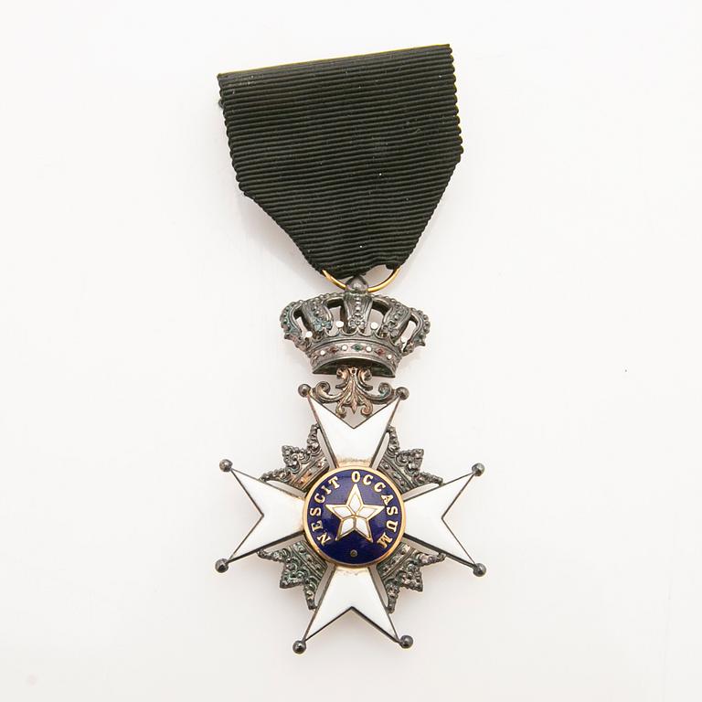 Two medals. The Royal Order of the Polar Star, Stockholm, and the Order of Civil Merit, Spain, 20th century.
