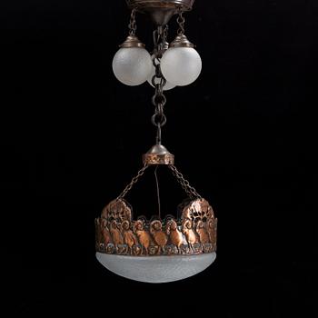 An Art nouveau copper ceiling lamp, early 20th century.