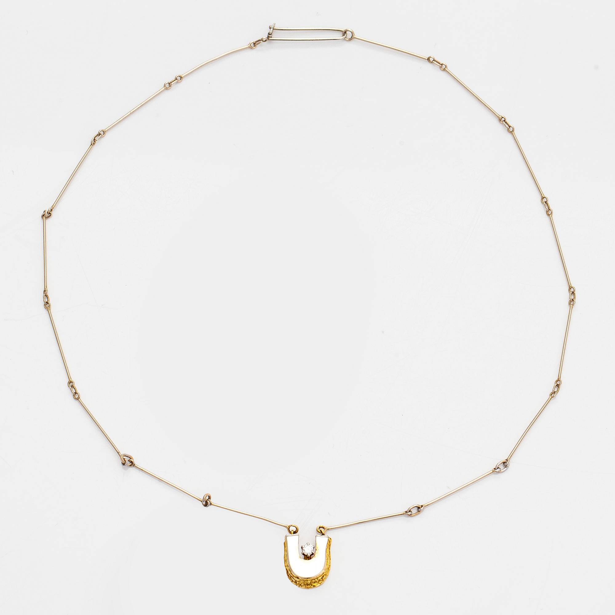 Juhani Linnovaara, "Legato", halssmycke, 18K guld, briljantslipad diamant, Lapponia 1978.