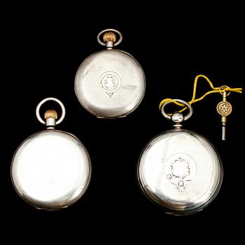 FICKUR, 3 st, silver, sekelskiftet 1900.