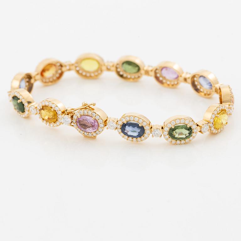 Bracelet 18K gold with oval multi-coloured sapphires and round brilliant-cut diamonds.