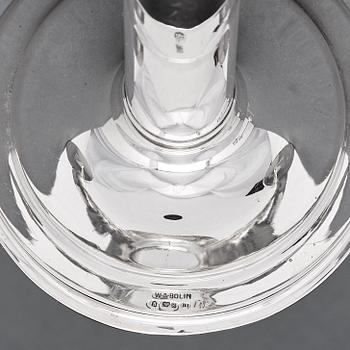 W.A Bolin, a pair of two branched silver candelabra, Stockholm 1935.