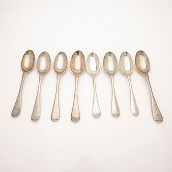 Collection of tablespoons, 28 pieces, silver, by 9 different master silversmiths, Kristianstad, 18th/19th century.