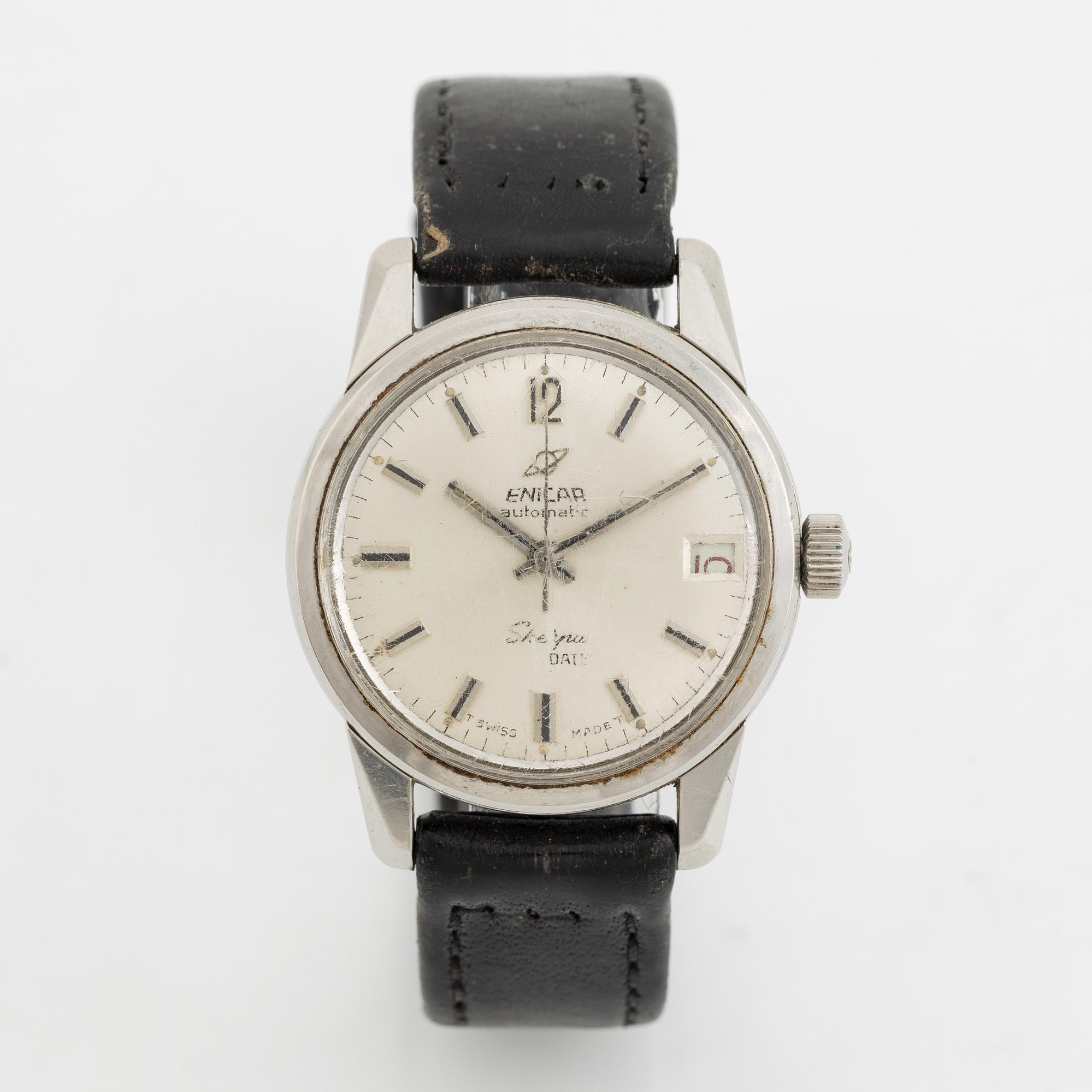 Enicar Sherpa Date wristwatch 34 5 mm. Bukowskis