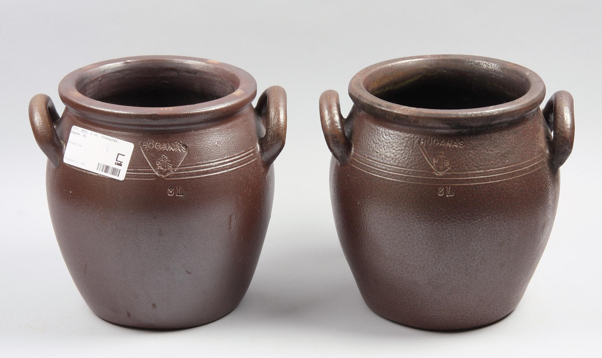 KRUS, 2 st. Stengods. Höganäs. 8L.