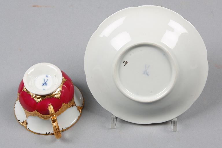 KOPPAR med FAT, 3 st, Meissen, 1800-tal.