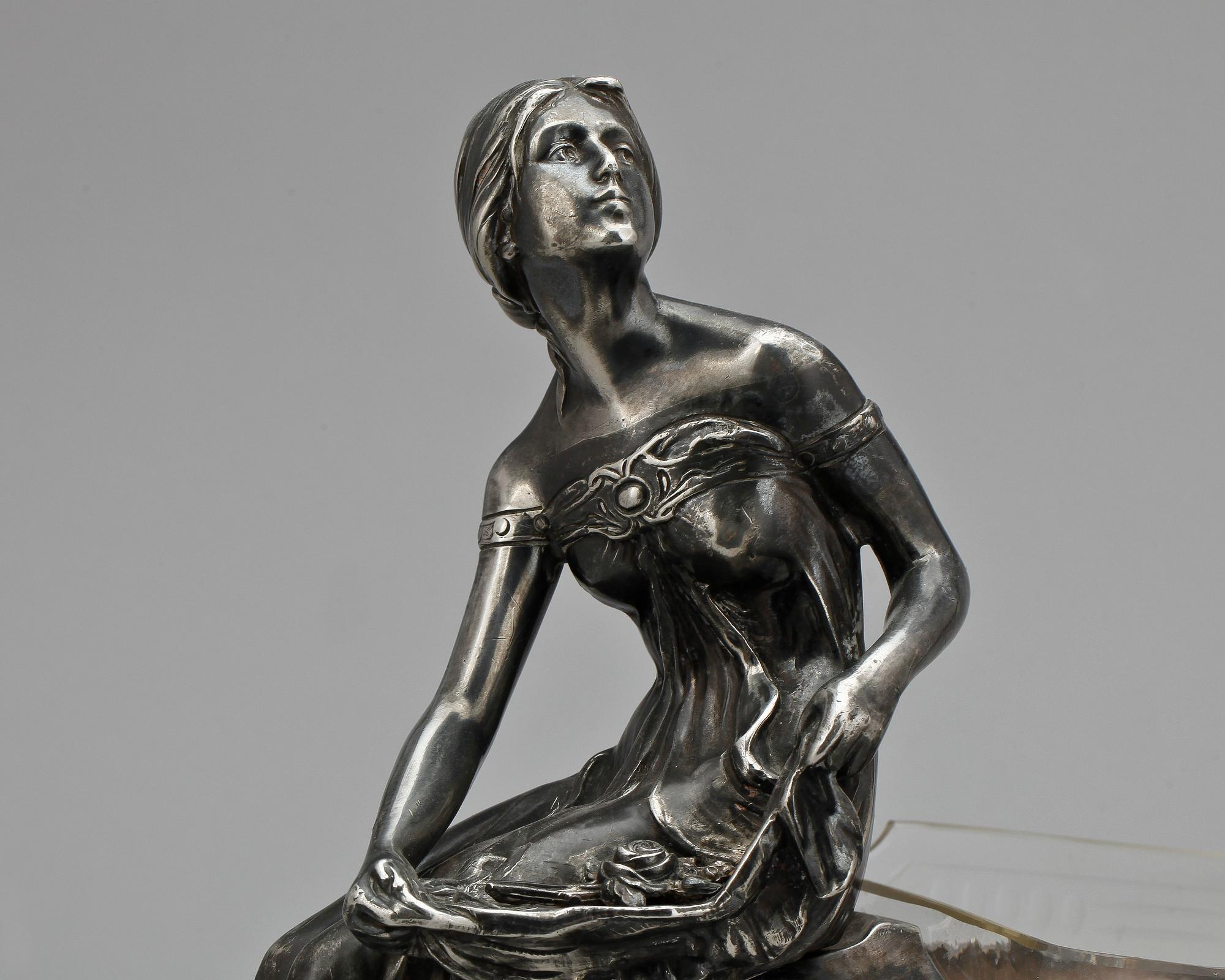 JARDINJÄR, nysilver samt glas, art deco, 1920-tal.